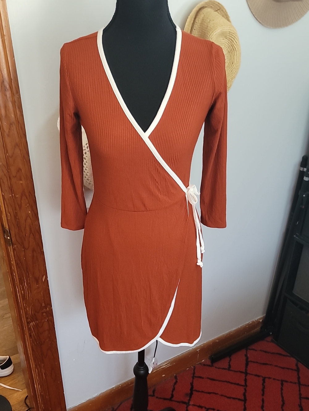 Forever 21 Rust Wrap Mini Dress with White Trim